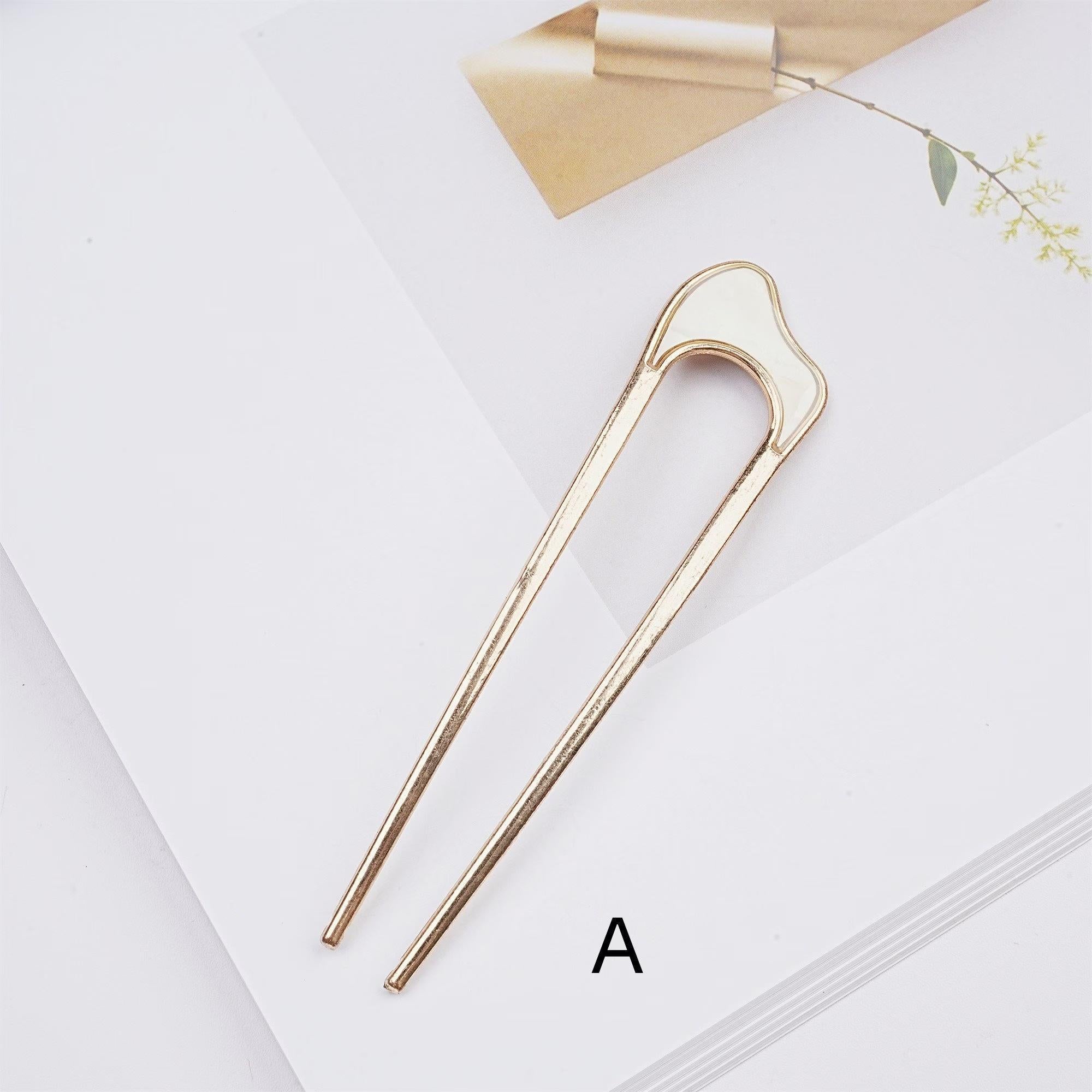 Handmade Shell Golden Hairpin & Minimalist Hair Fork Set - Secure Locks & Elegant Look, Gems Ponytail Holder & Wedding Hair Piece