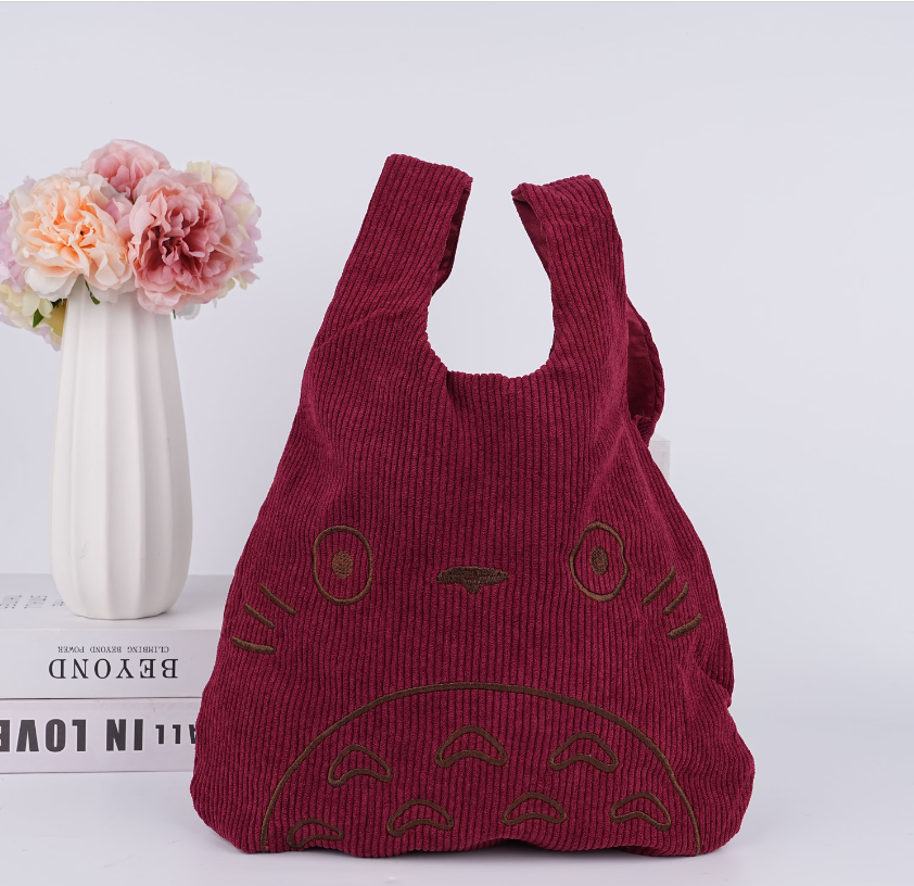 Japanese Totoro Corduroy Wrist Bag,Fall/Winter Totes,Reusable HandBag,Handmade