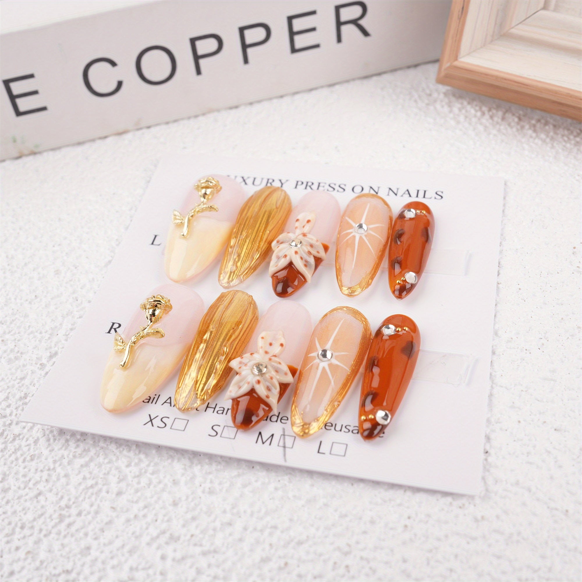 Metallic Rose and Lily Press on Nails, Floarl Pattern Reusable Coffin Manicure, Birthday Party Gift