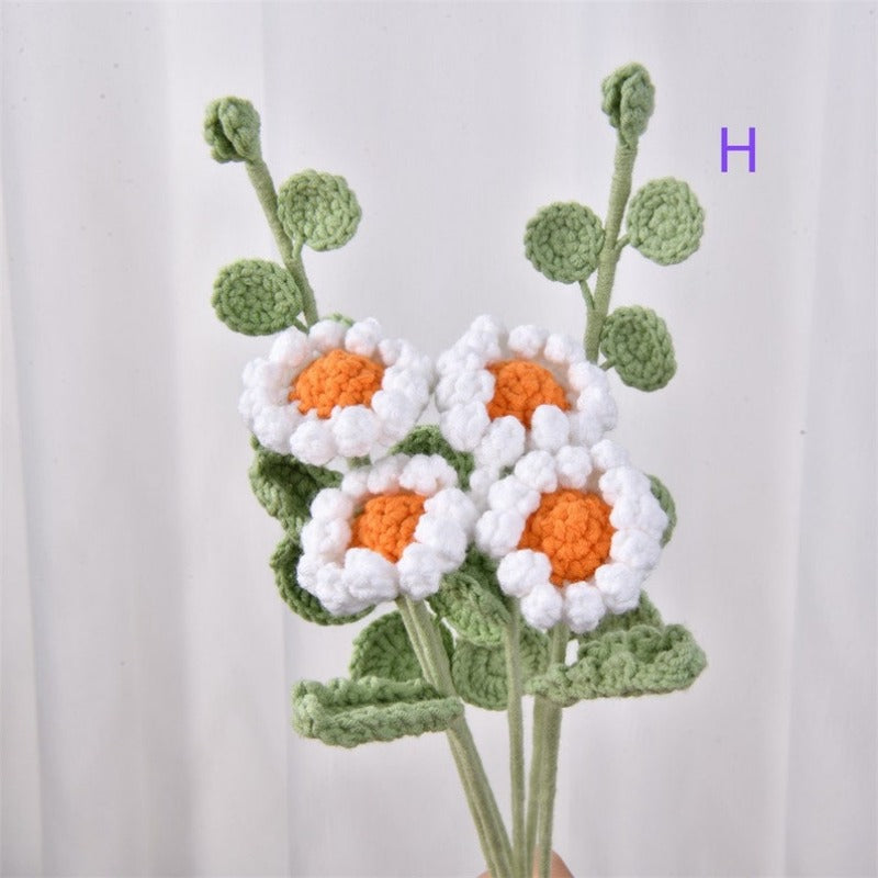 4/6Pack Crochet Flower For Desk Ornament,Knitted Lily of the Valley/Chrysanthemum/Hydrangea