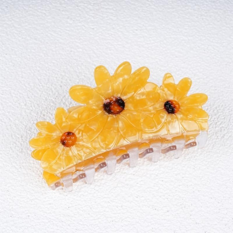Large Daisy Hair Claw - Acetate Clip with Yellow/White Daisy Flowers, Simple Floral Style,Daily use