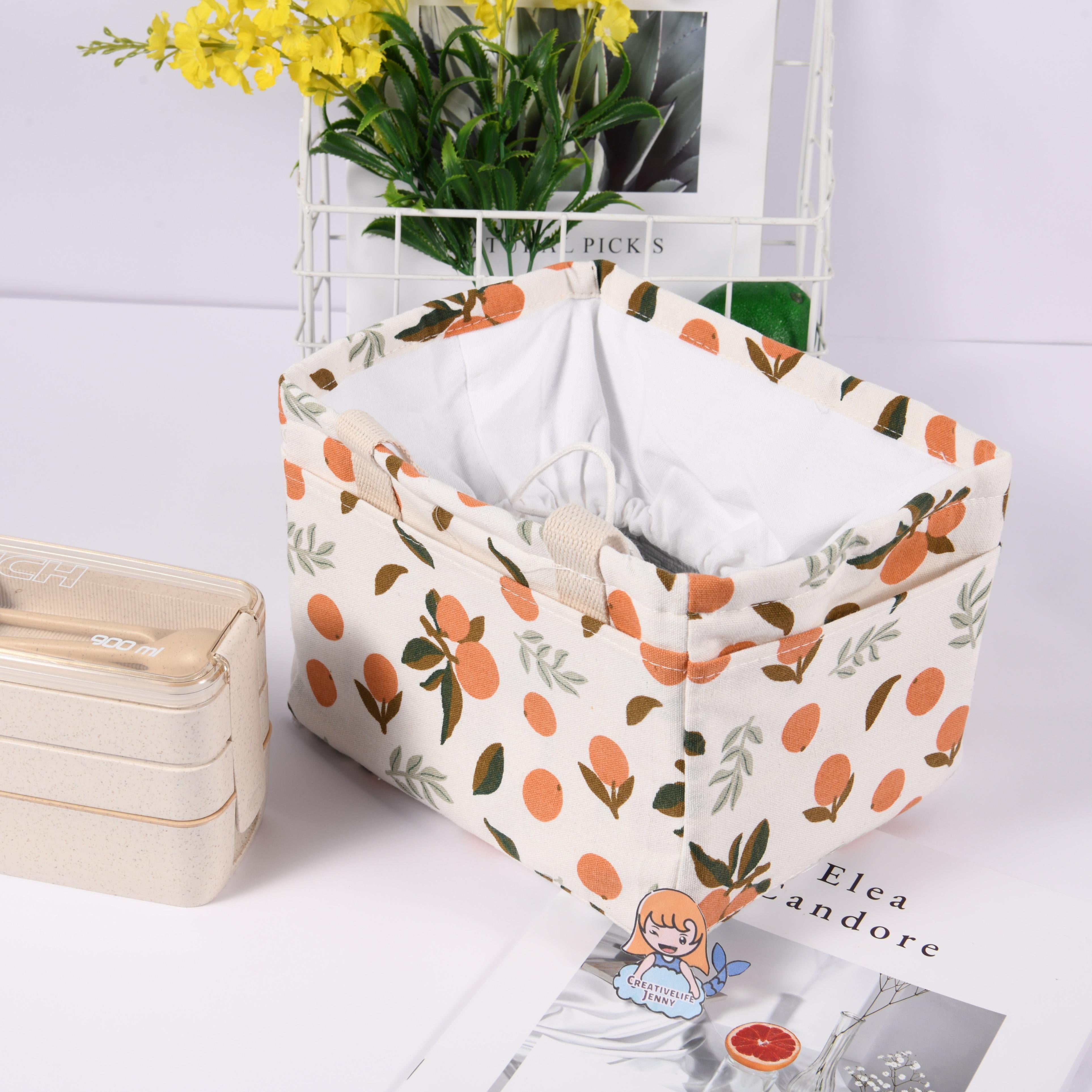 Handmade XL Orange/Avocado/Lemon/Peach Cotton Linen Insulated Lunch Bag,Drawstring Tote, Back to School