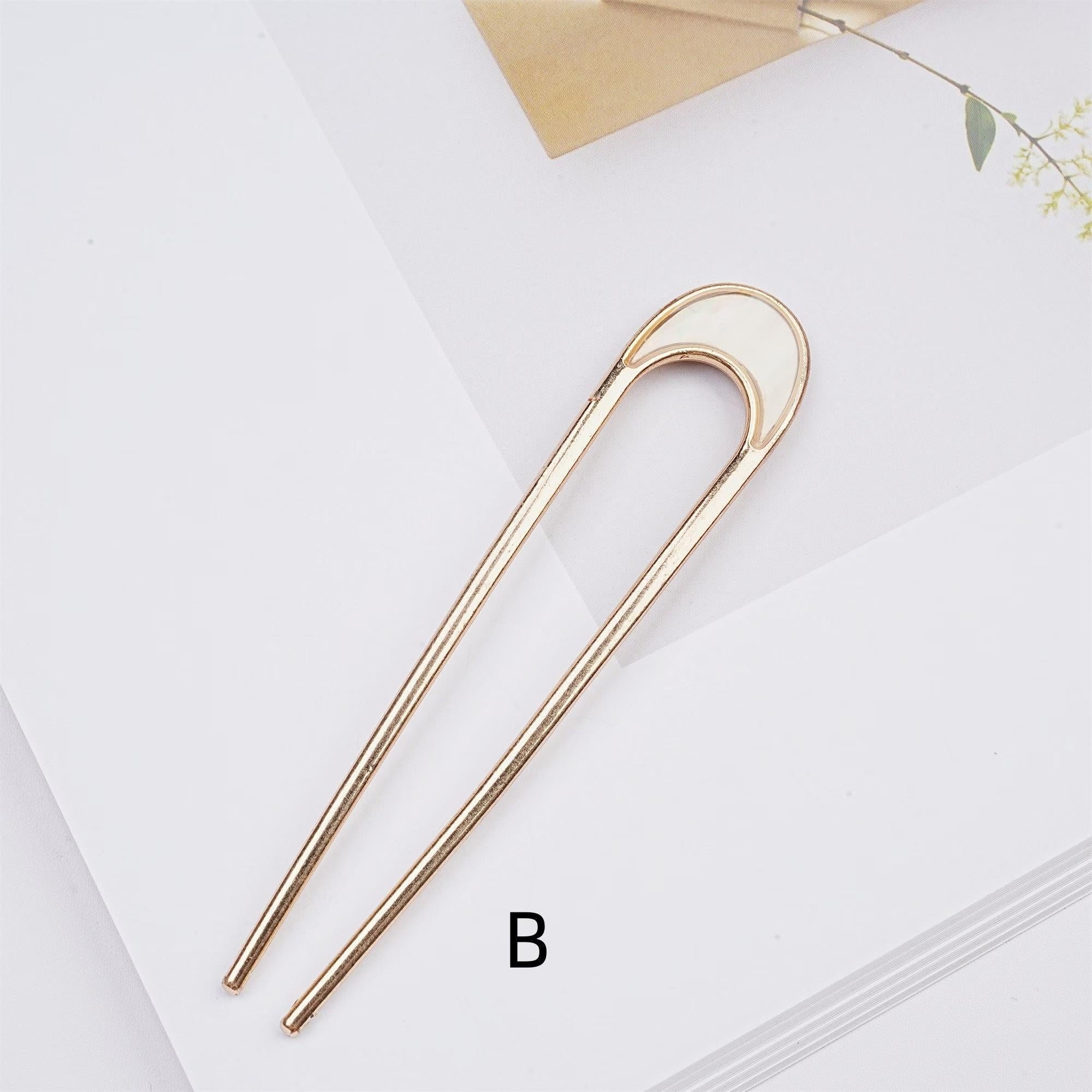 Handmade Shell Golden Hairpin & Minimalist Hair Fork Set - Secure Locks & Elegant Look, Gems Ponytail Holder & Wedding Hair Piece