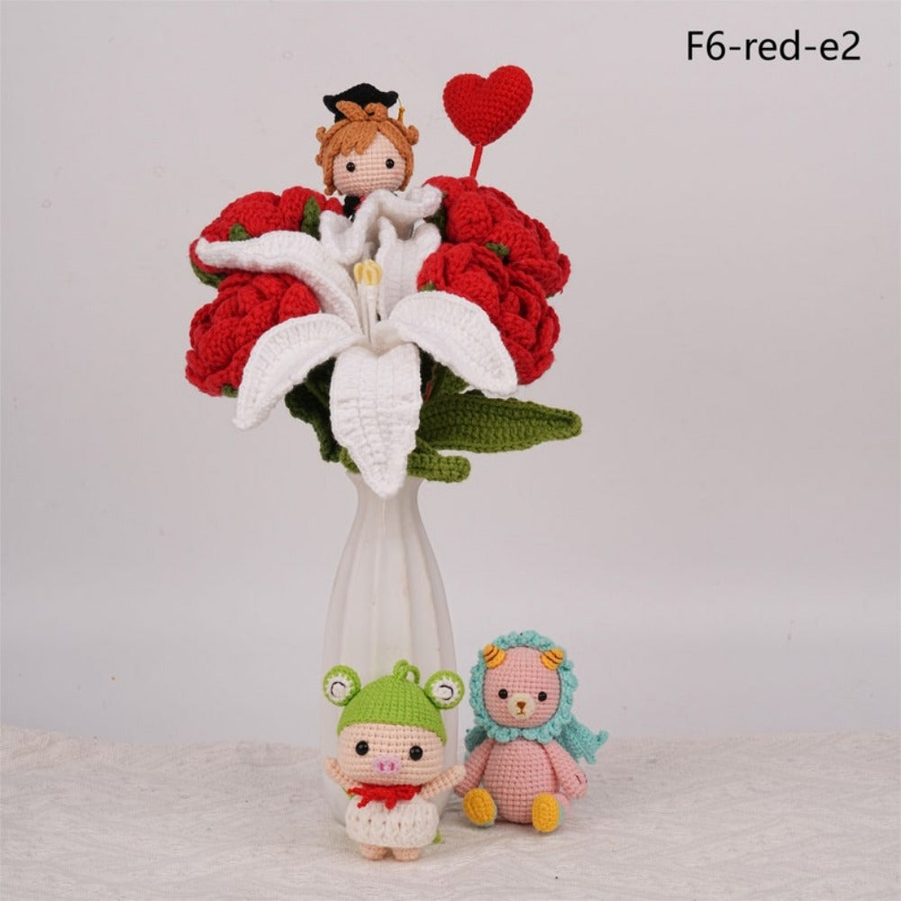 Crochet Graduation Flower Bouquet,Crochet Lily Rose Flower