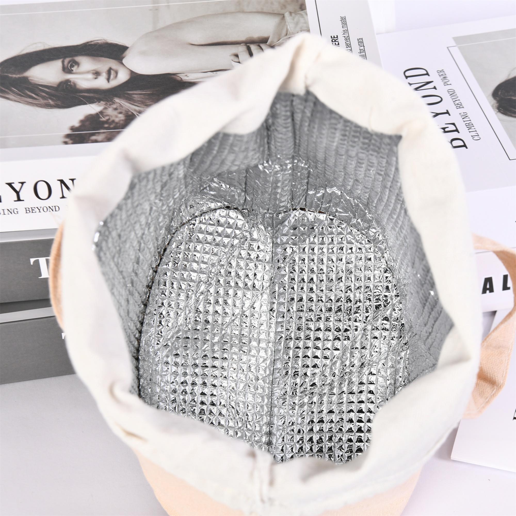 Orange/Avocado/Lemon/Peach Round Cotton Linen Insulated Lunch Bag, Premium Quality Drawstring Bag, Back to School