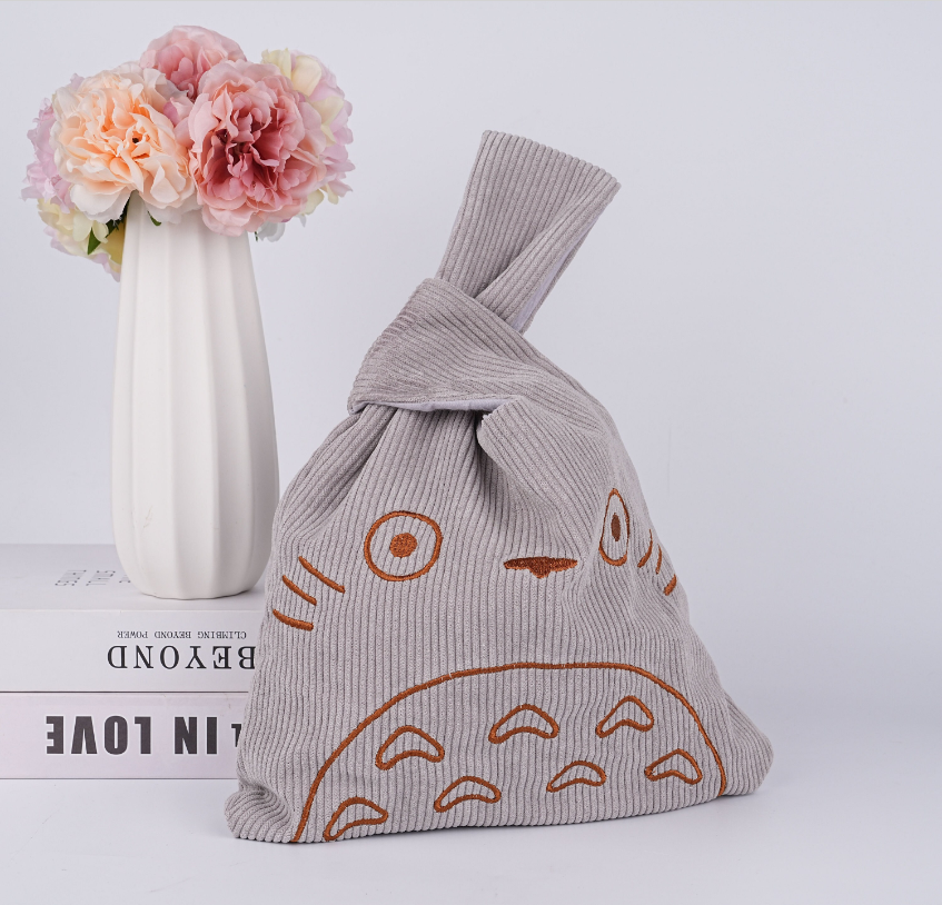 Japanese Totoro Corduroy Wrist Bag,Fall/Winter Totes,Reusable HandBag,Handmade