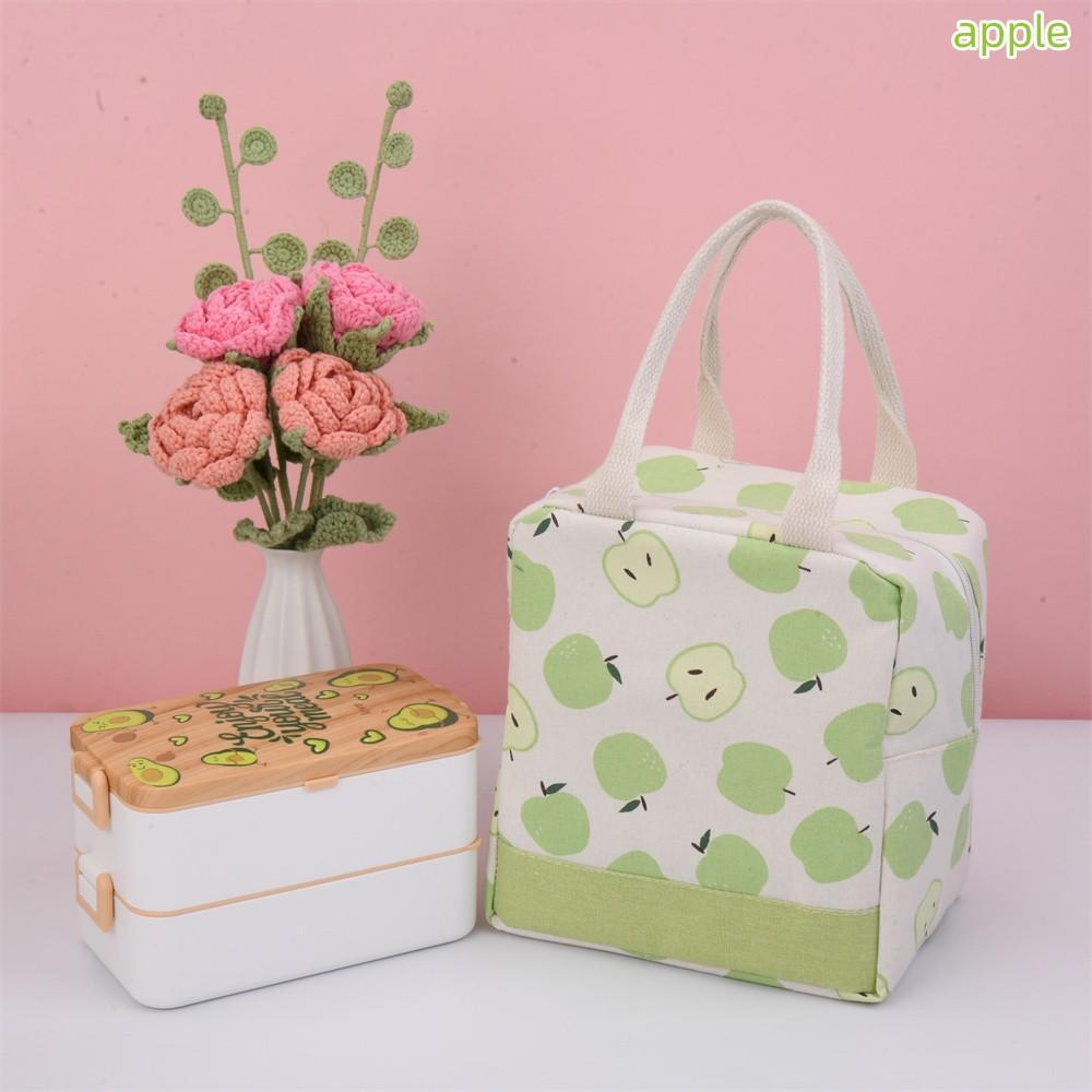 Orange Strawberry Apple Pear Cotton Linen Insulated Lunch Bag, Premium Quality Drawstring Bag, Back to School