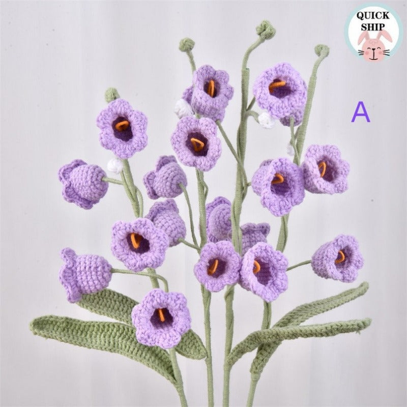 4/6Pack Crochet Flower For Desk Ornament,Knitted Lily of the Valley/Chrysanthemum/Hydrangea