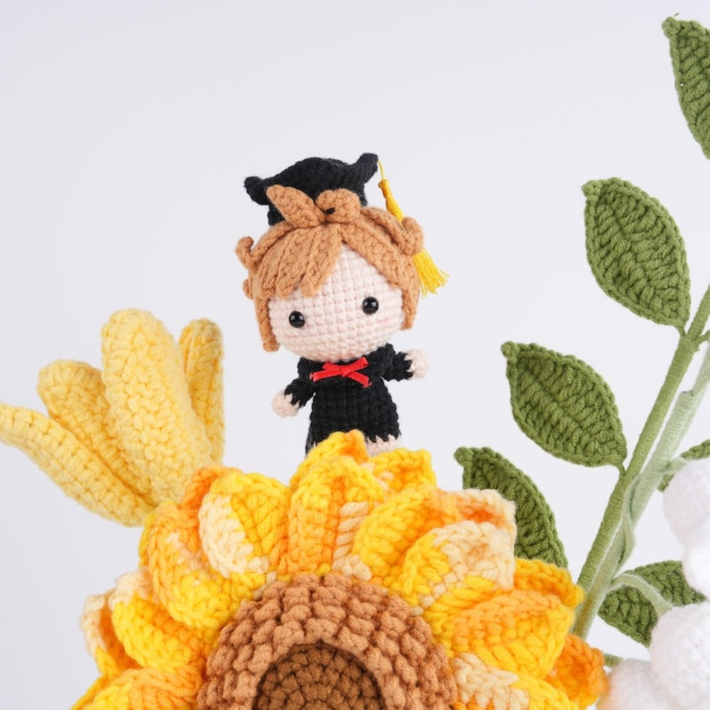 Unique Handmade Knitted Sunflower Tulip Bouquet,Everlasting Flowers for Decor