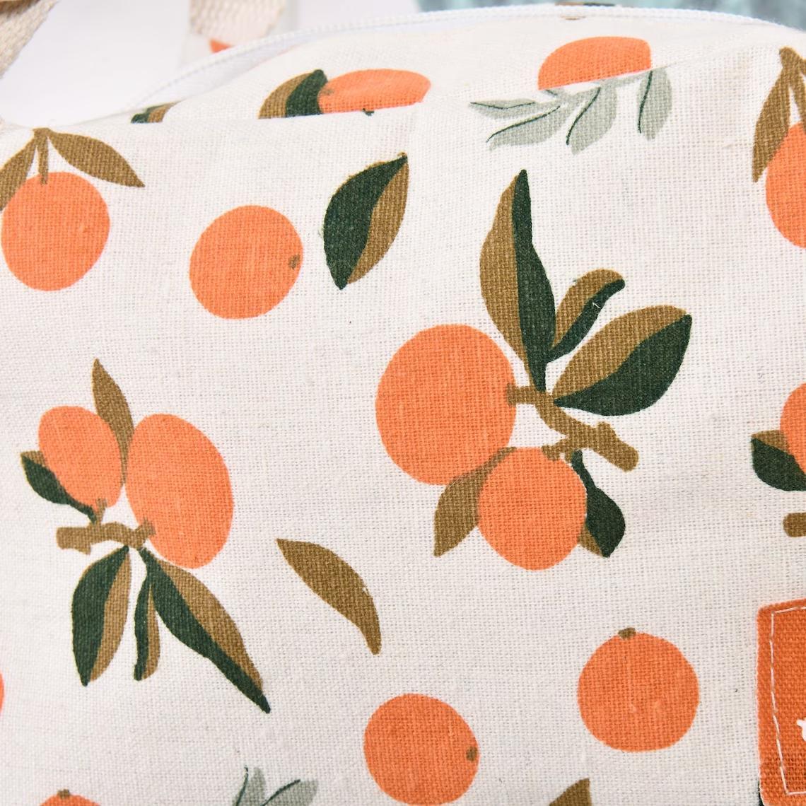 Size XL Orange/Avocado/Lemon/Peach Cotton Linen Insulated Lunch Bag, Premium Quality Zipper Bag, Back to School