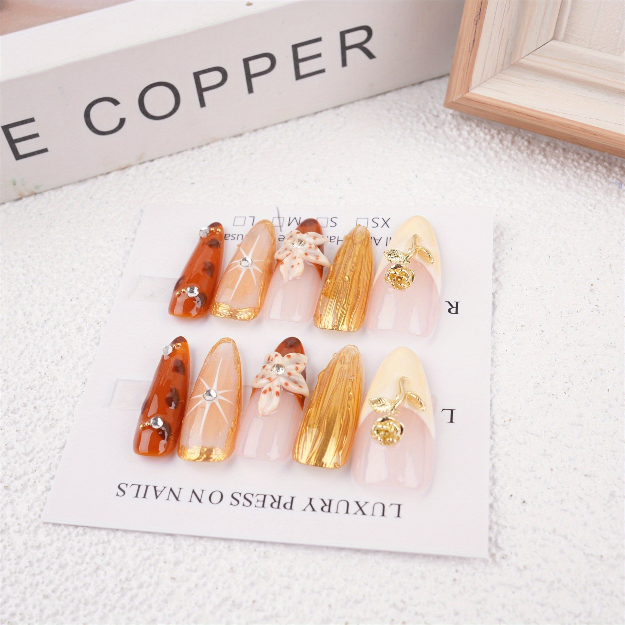 Metallic Rose and Lily Press on Nails, Floarl Pattern Reusable Coffin Manicure, Birthday Party Gift