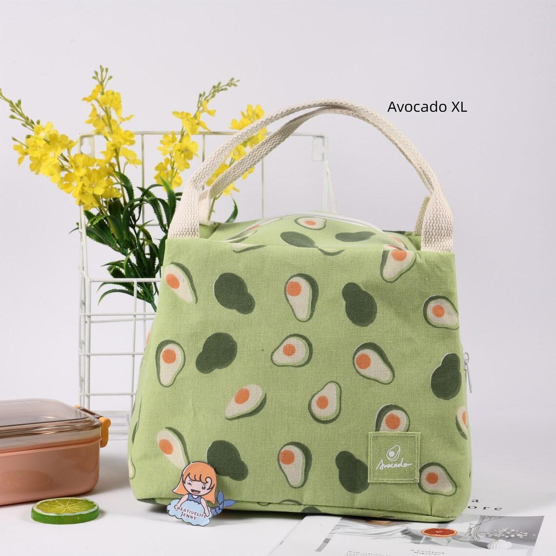Size XL Orange/Avocado/Lemon/Peach Cotton Linen Insulated Lunch Bag, Premium Quality Zipper Bag, Back to School
