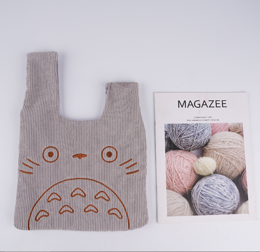 Japanese Totoro Corduroy Wrist Bag,Fall/Winter Totes,Reusable HandBag,Handmade