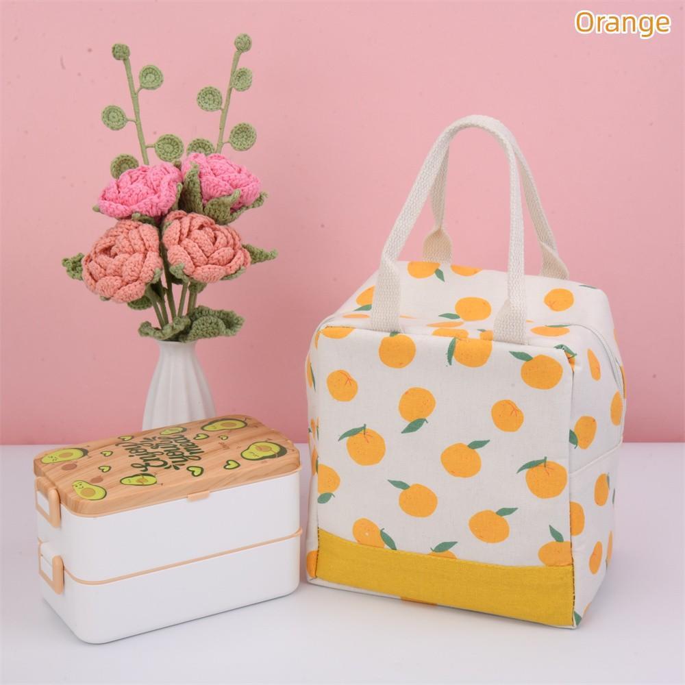 Orange Strawberry Apple Pear Cotton Linen Insulated Lunch Bag, Premium Quality Drawstring Bag, Back to School