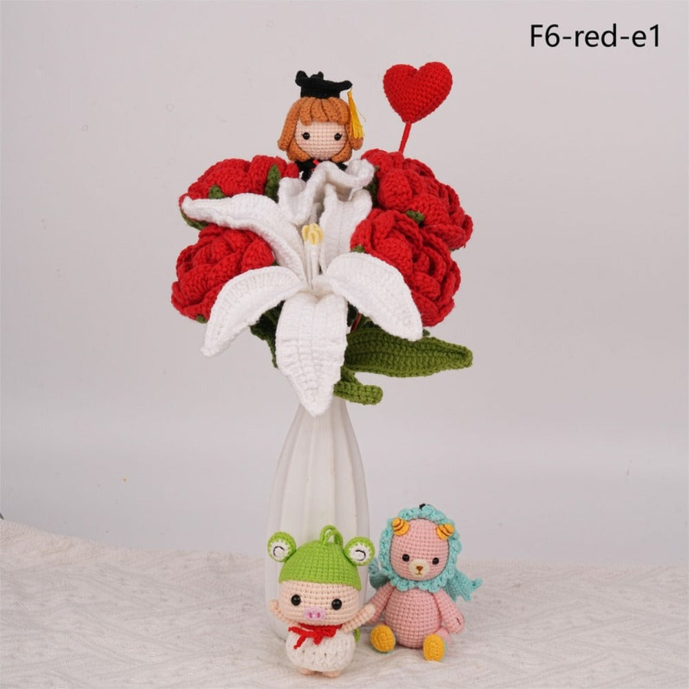 Crochet Graduation Flower Bouquet,Crochet Lily Rose Flower