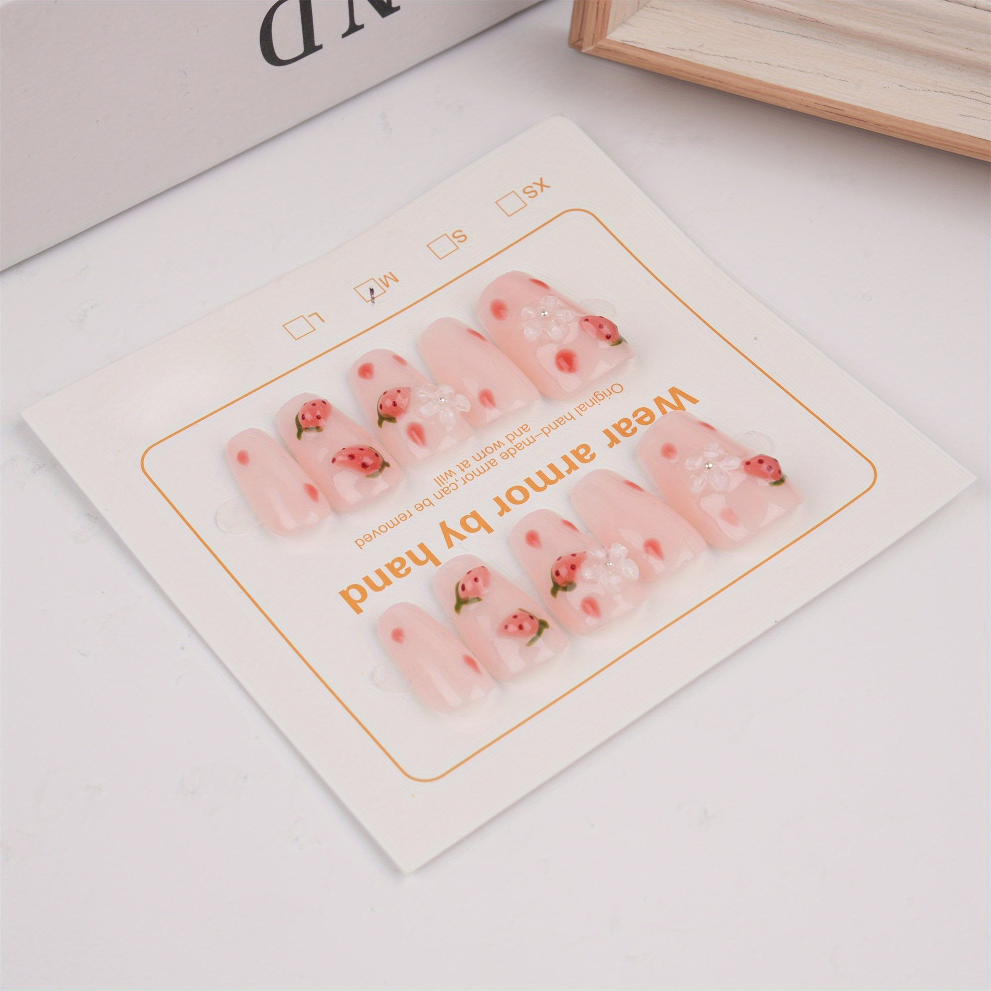 Handmade Strawberry Floral Nails, Strawberry Flowers Pink Press on Nails, Strawberry Short Coffin Nails, Birthday Gift for Her