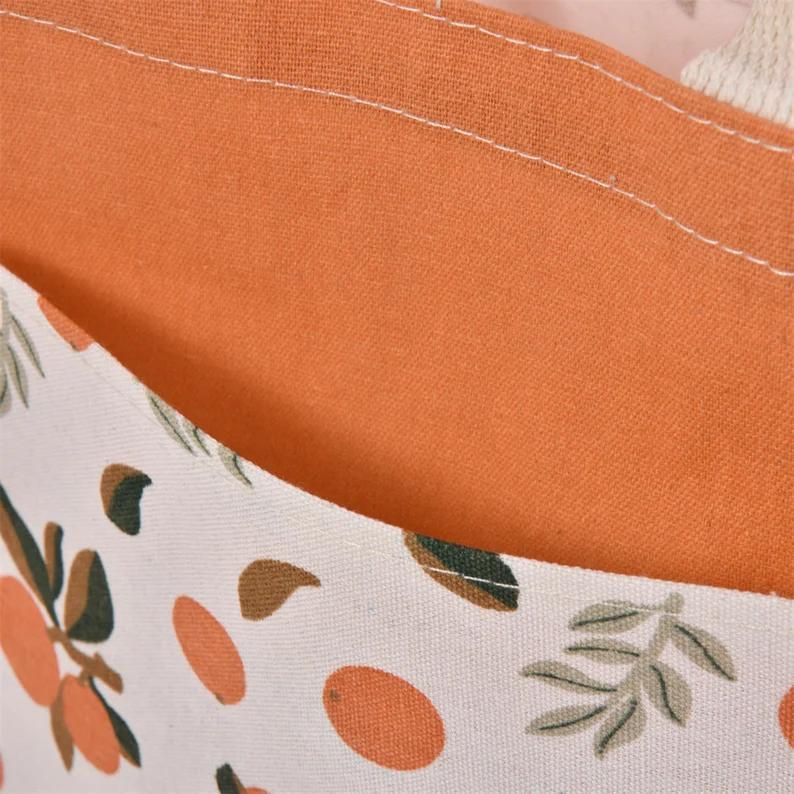 Size M Lemon/Avocado/Orange Linen Canvas Tote, Fruit Lunch Totes, Back to School