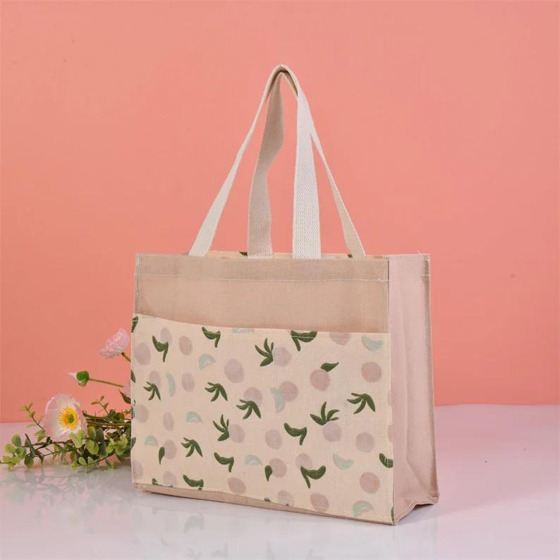 Size M Lemon/Avocado/Orange Linen Canvas Tote, Fruit Lunch Totes, Back to School