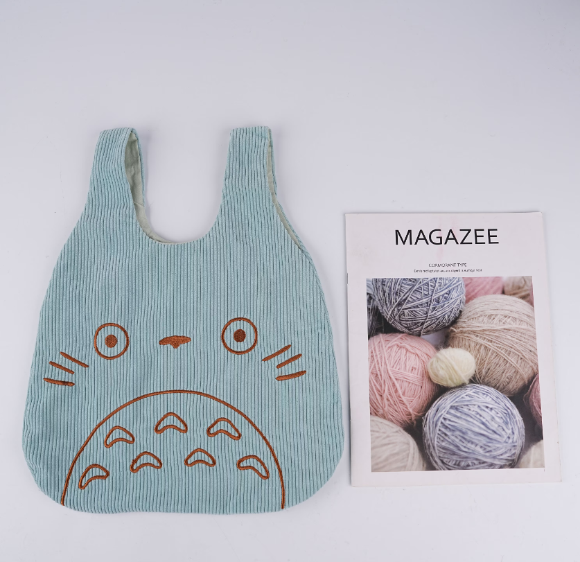 Japanese Totoro Corduroy Wrist Bag,Fall/Winter Totes,Reusable HandBag,Handmade