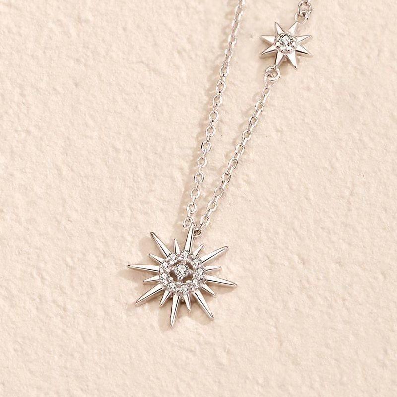 Silver Snowflake Necklace with Star Pendant for Women - Dainty Necklace for Anniversary or Birthday Gift