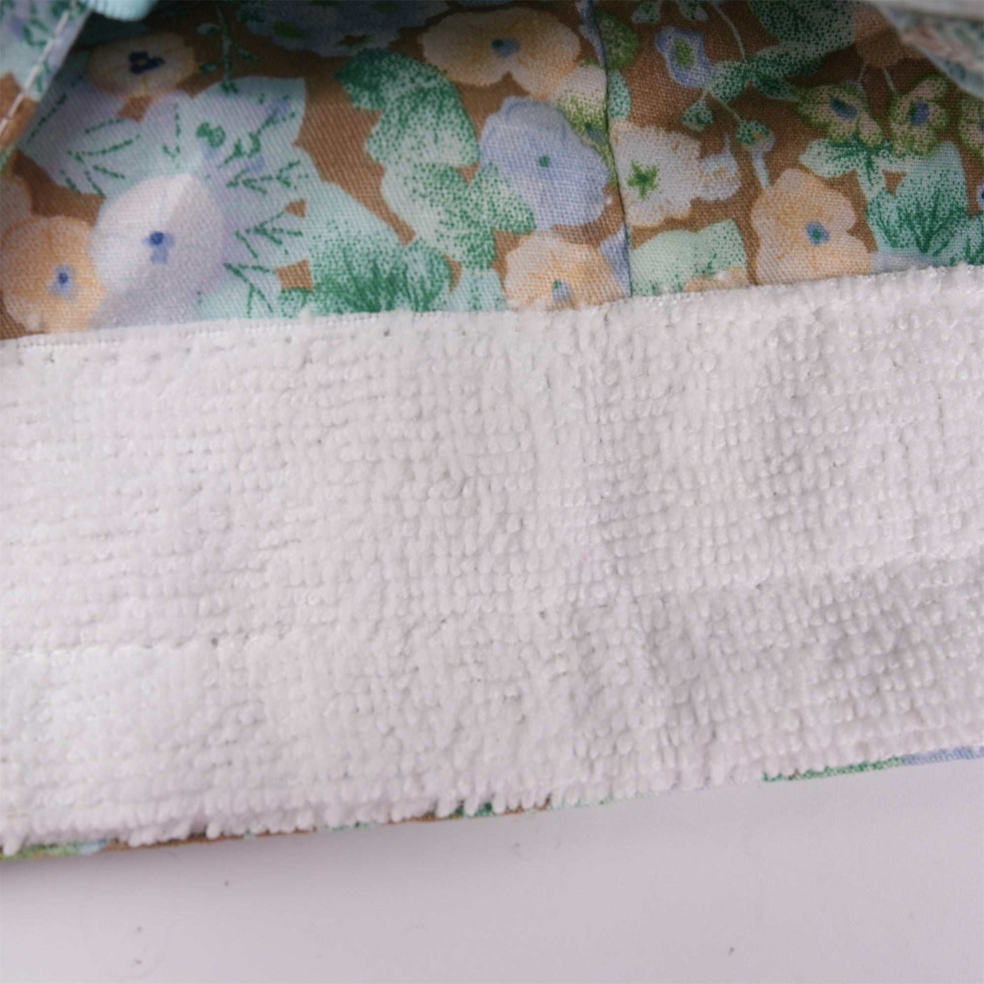 Spring Blue Brown Floral Cotton Hair Cap Scrub Cap with Ribbon, Cute Women Ponytail Scrub Cap,