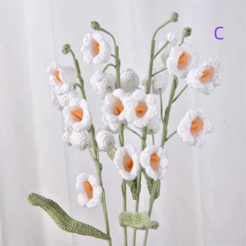 4/6Pack Crochet Flower For Desk Ornament,Knitted Lily of the Valley/Chrysanthemum/Hydrangea