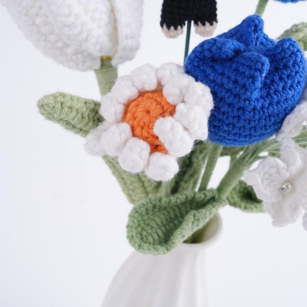 Personalized Crochet Tulip Bouquet,Baby's Breath,Daisy,Everlasting Gift