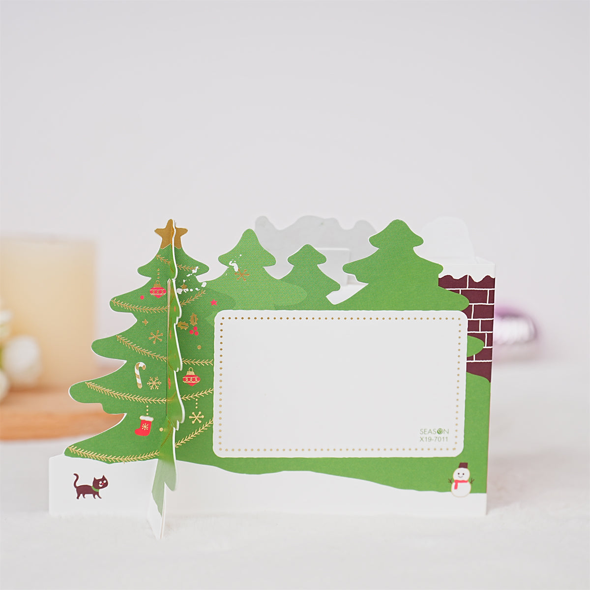 Green White Santa House Christmas Card