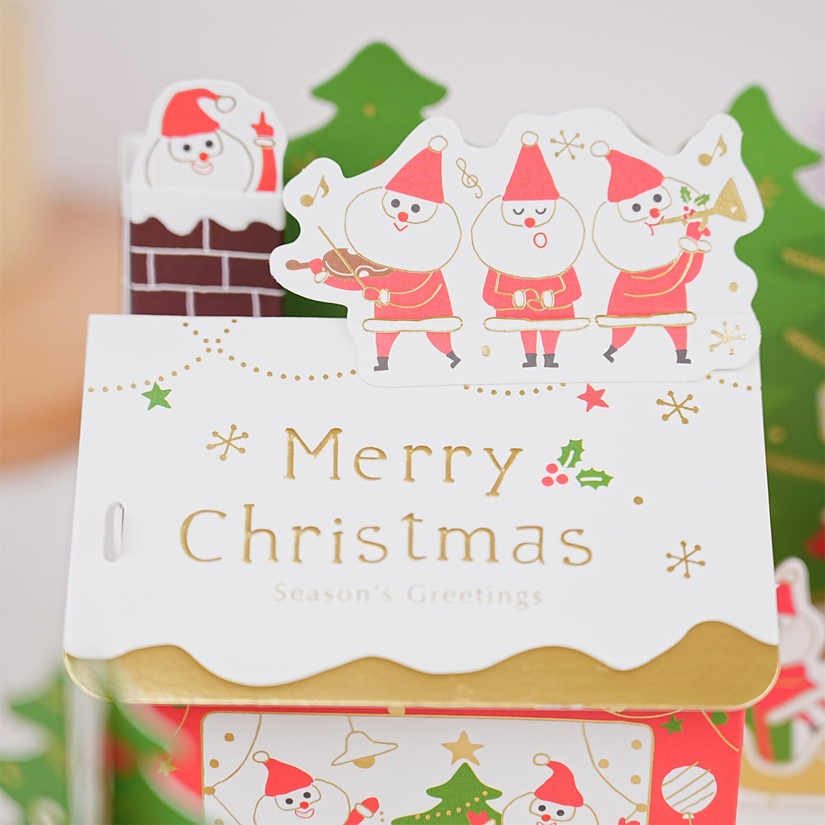 Green White Santa House Christmas Card