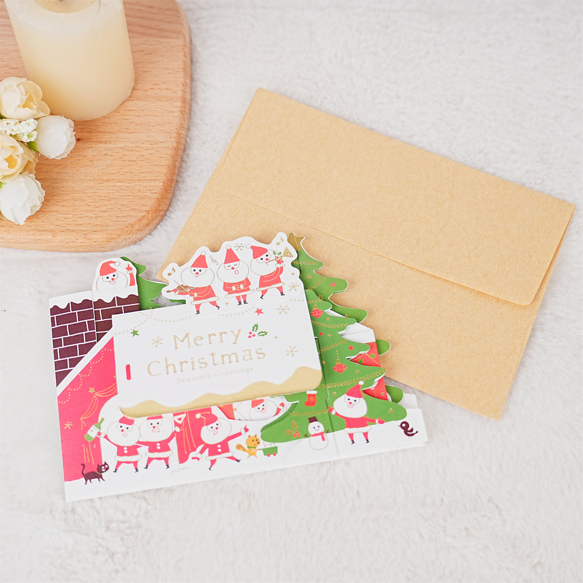 Green White Santa House Christmas Card