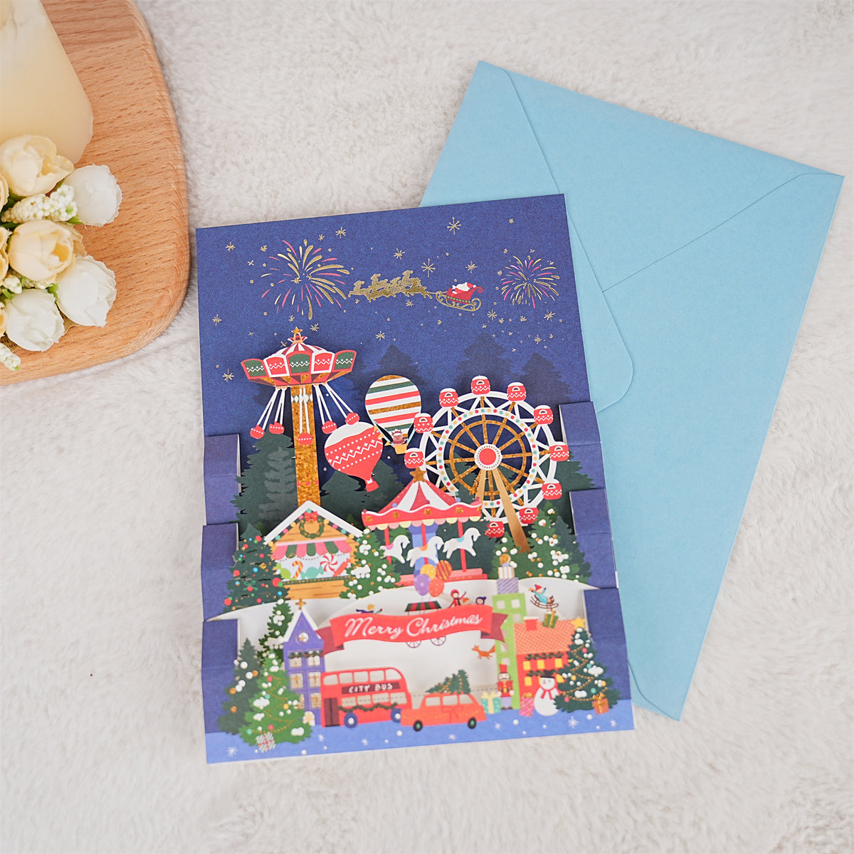 Blue Christmas Wonderland Christmas Greeting Card