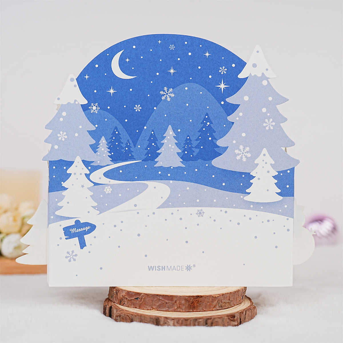Blue White Snow Village Christmas Card