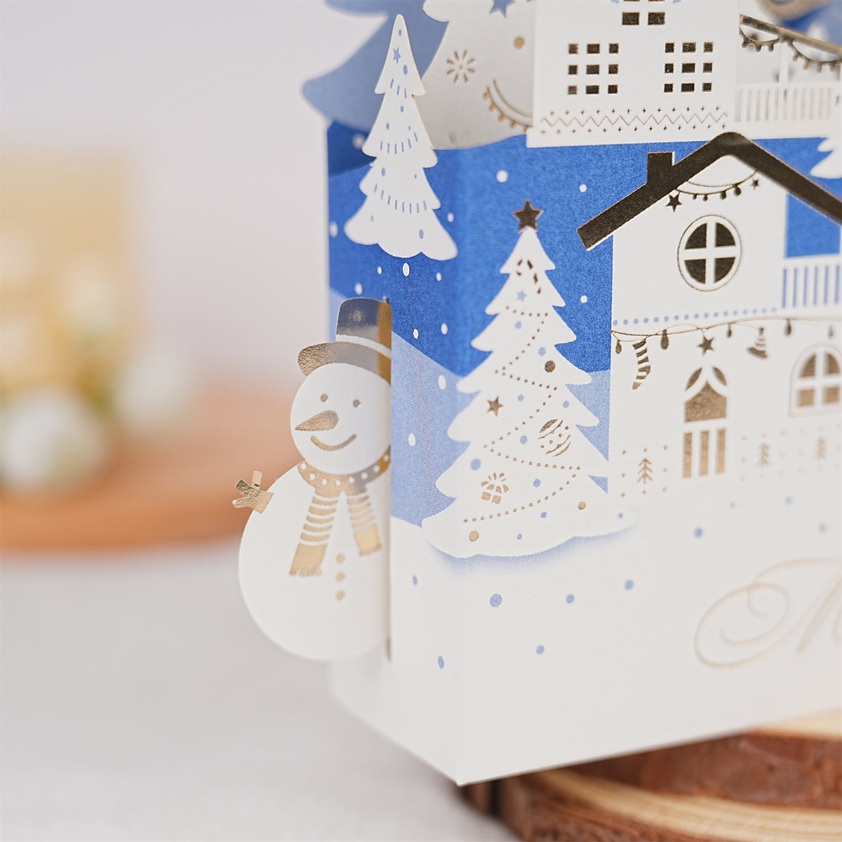 Blue White Snow Village Christmas Card