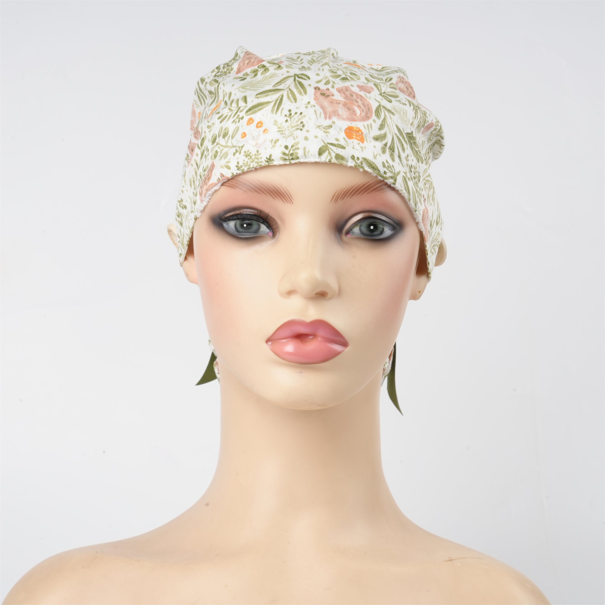 Squirrel & Greenery Cotton Ponytail Scrub Cap