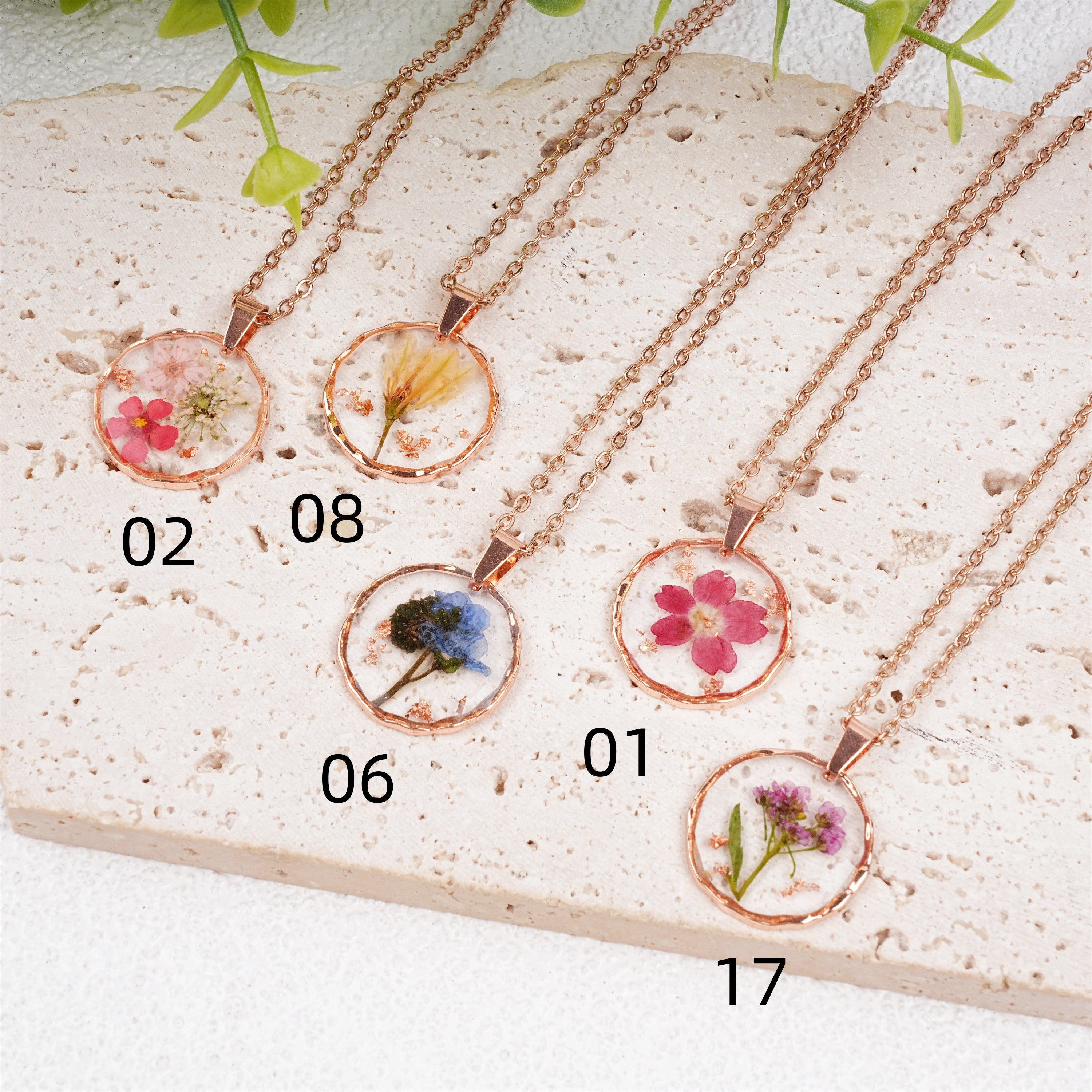 Irregular Shape Gold Birthday Necklace,Real Dried Flower Necklace for Summer