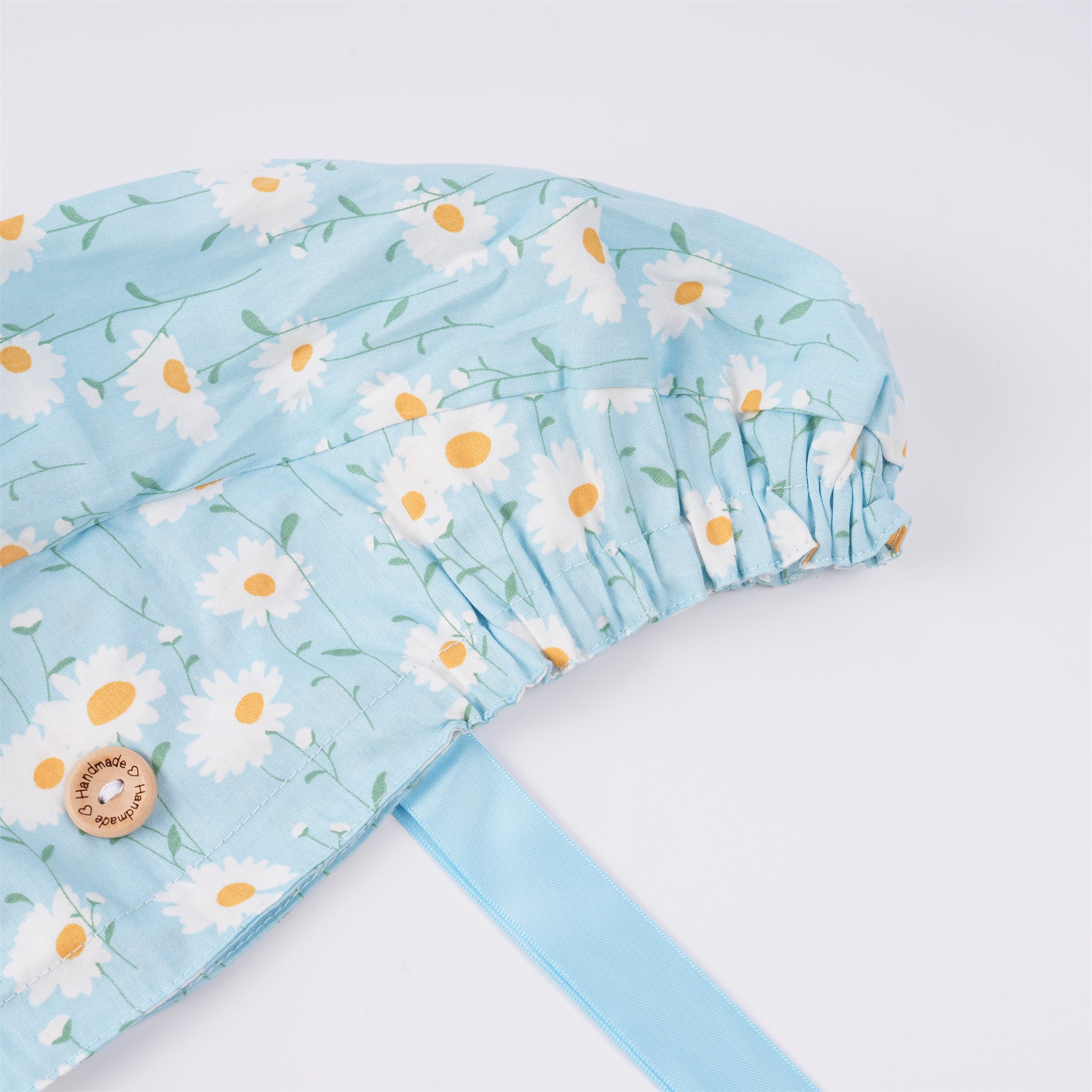 Baby Blue Daisy Ponytail Scrub Cap For Women