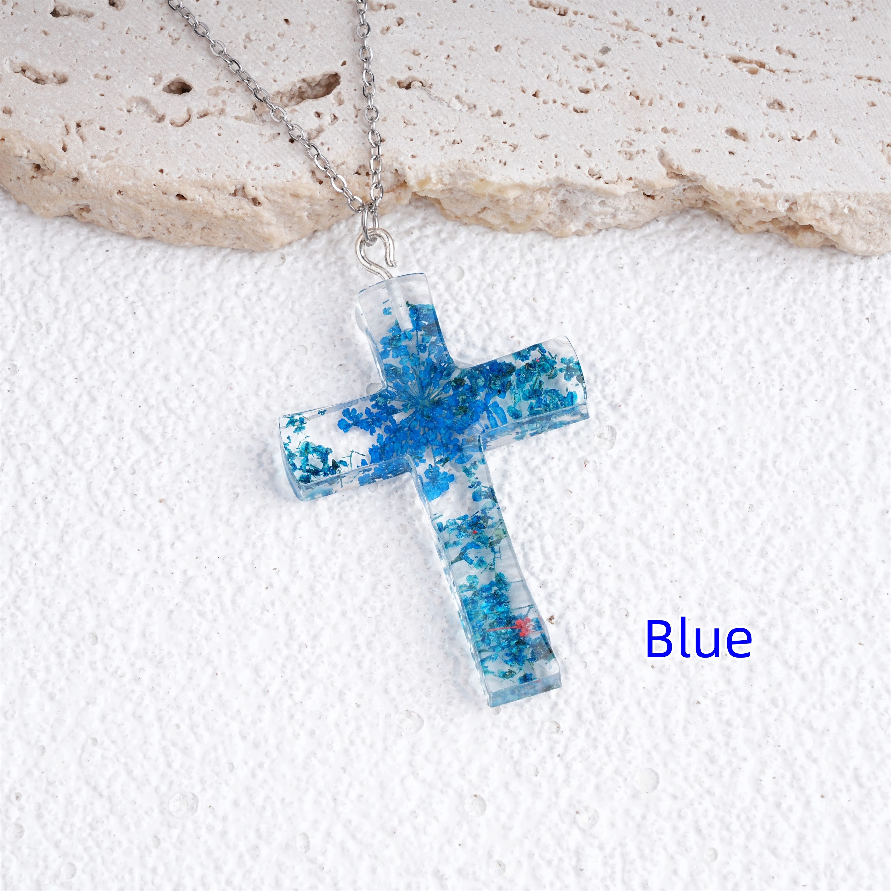 Cross Shape Real Flowers Necklace,Birthday Necklace for Her