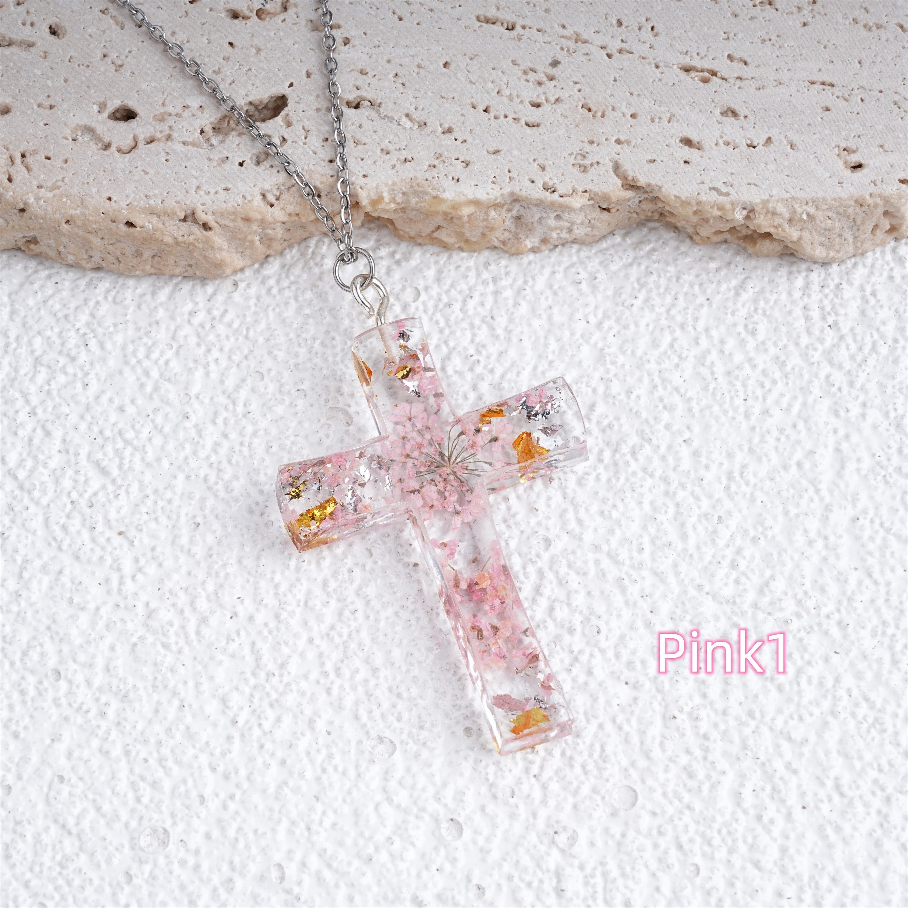 Cross Shape Real Flowers Necklace,Birthday Necklace for Her