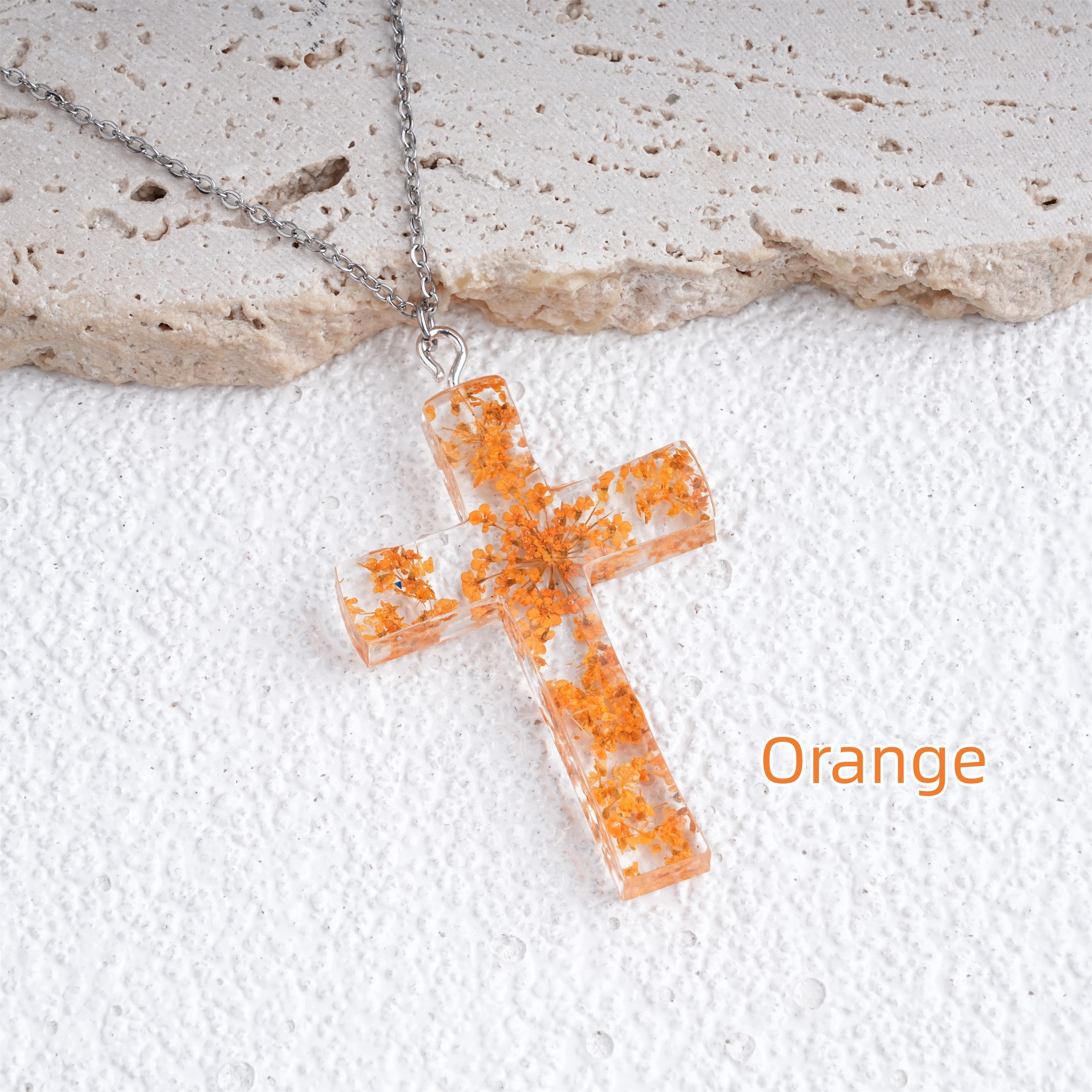 Cross Shape Real Flowers Necklace,Birthday Necklace for Her