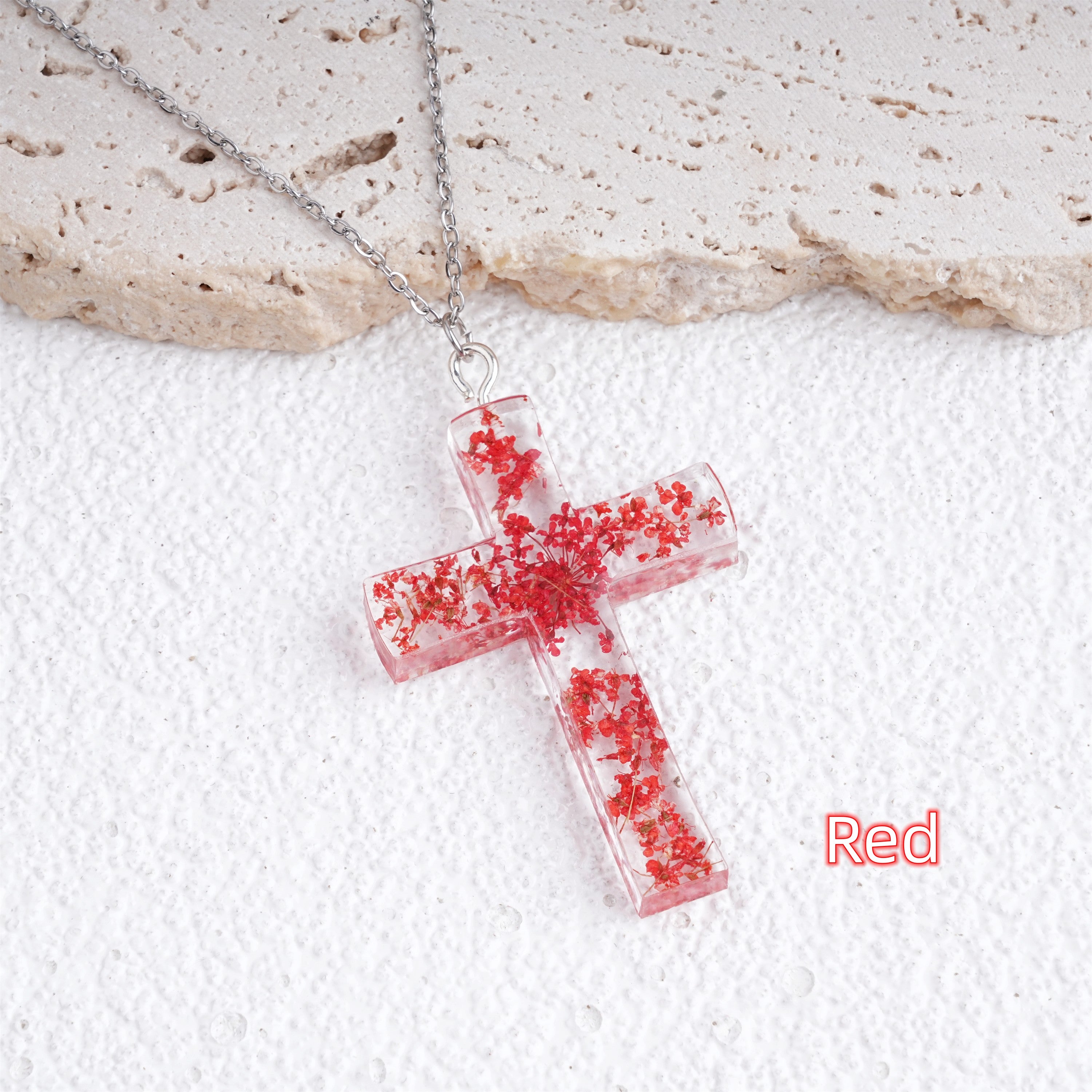 Cross Shape Real Flowers Necklace,Birthday Necklace for Her