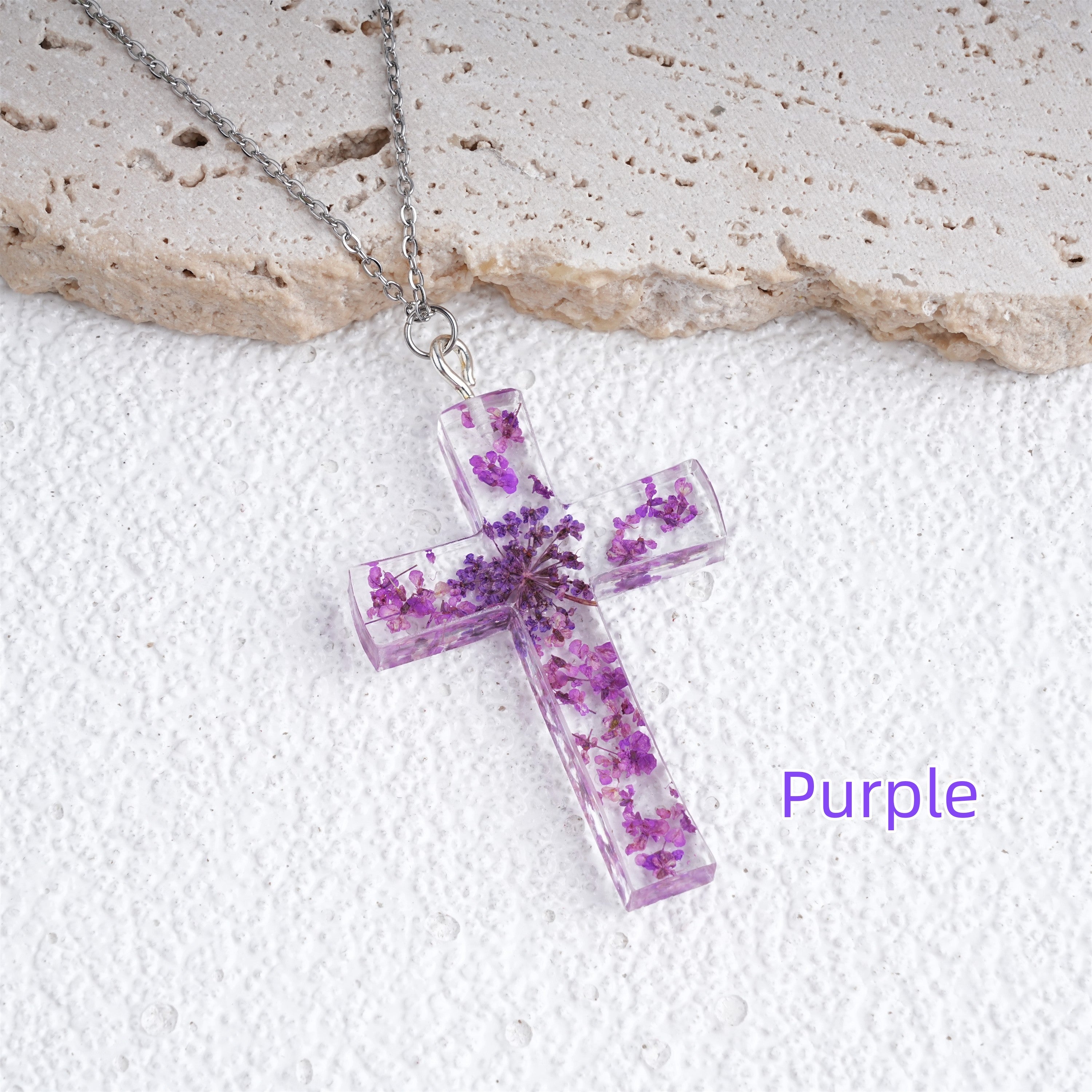 Cross Shape Real Flowers Necklace,Birthday Necklace for Her