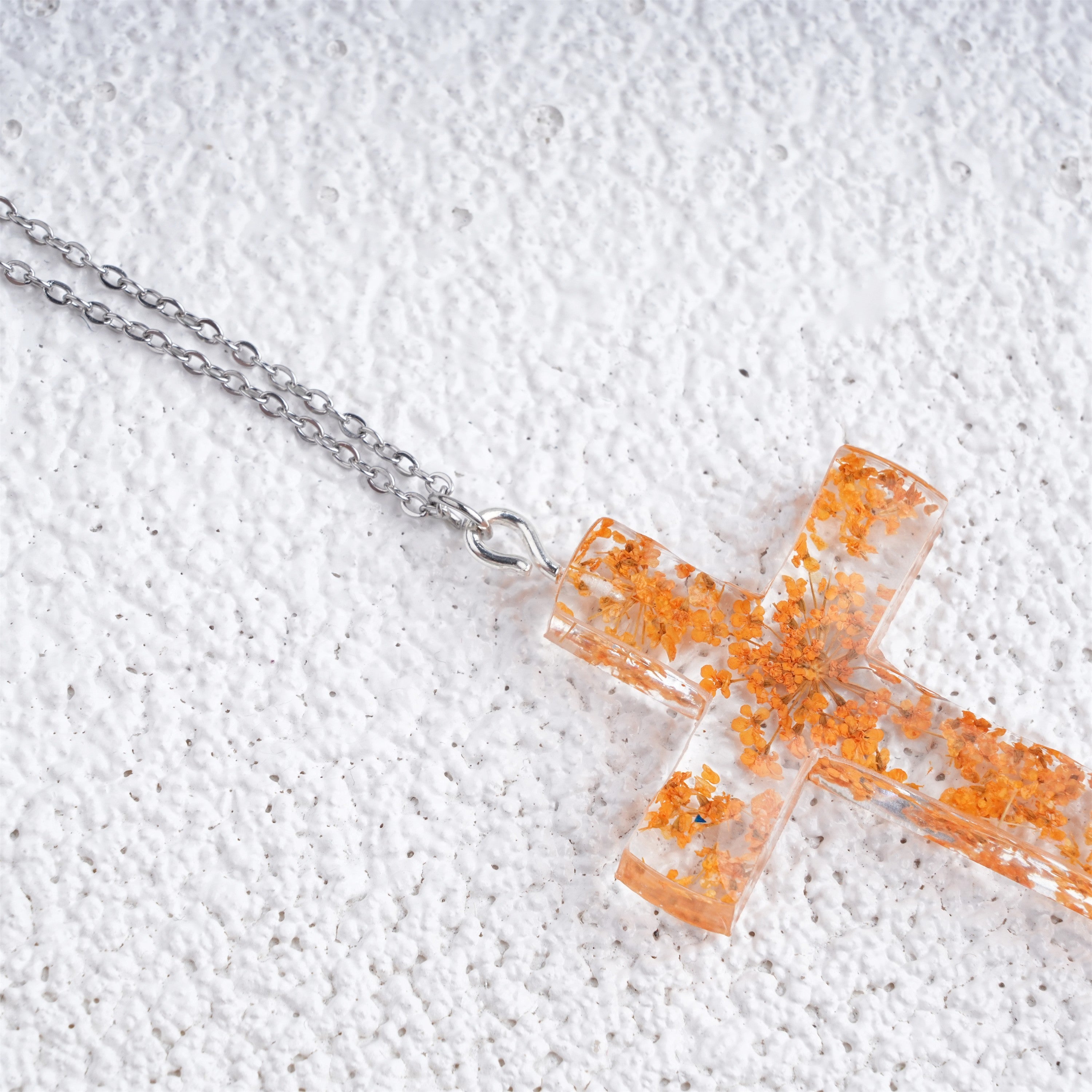 Cross Shape Real Flowers Necklace,Birthday Necklace for Her