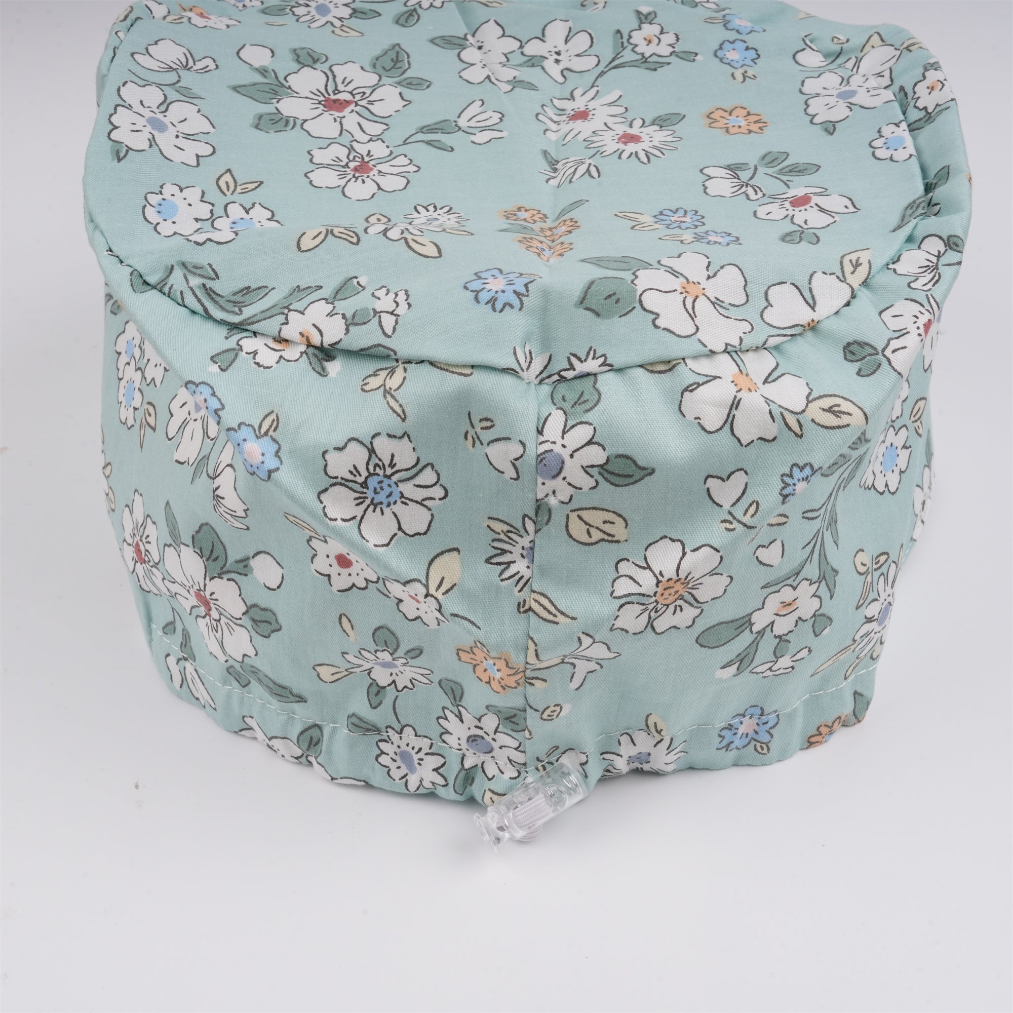 White Flowers in Mint Green Cotton Euro Style Surgical Scrub Cap