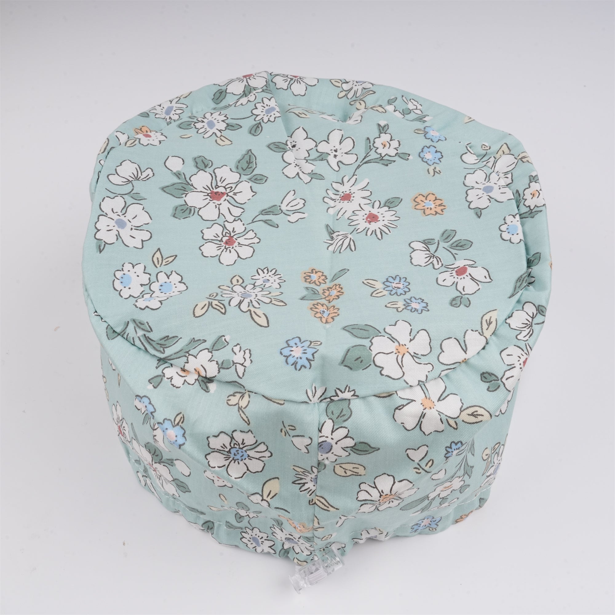 White Flowers in Mint Green Cotton Euro Style Surgical Scrub Cap