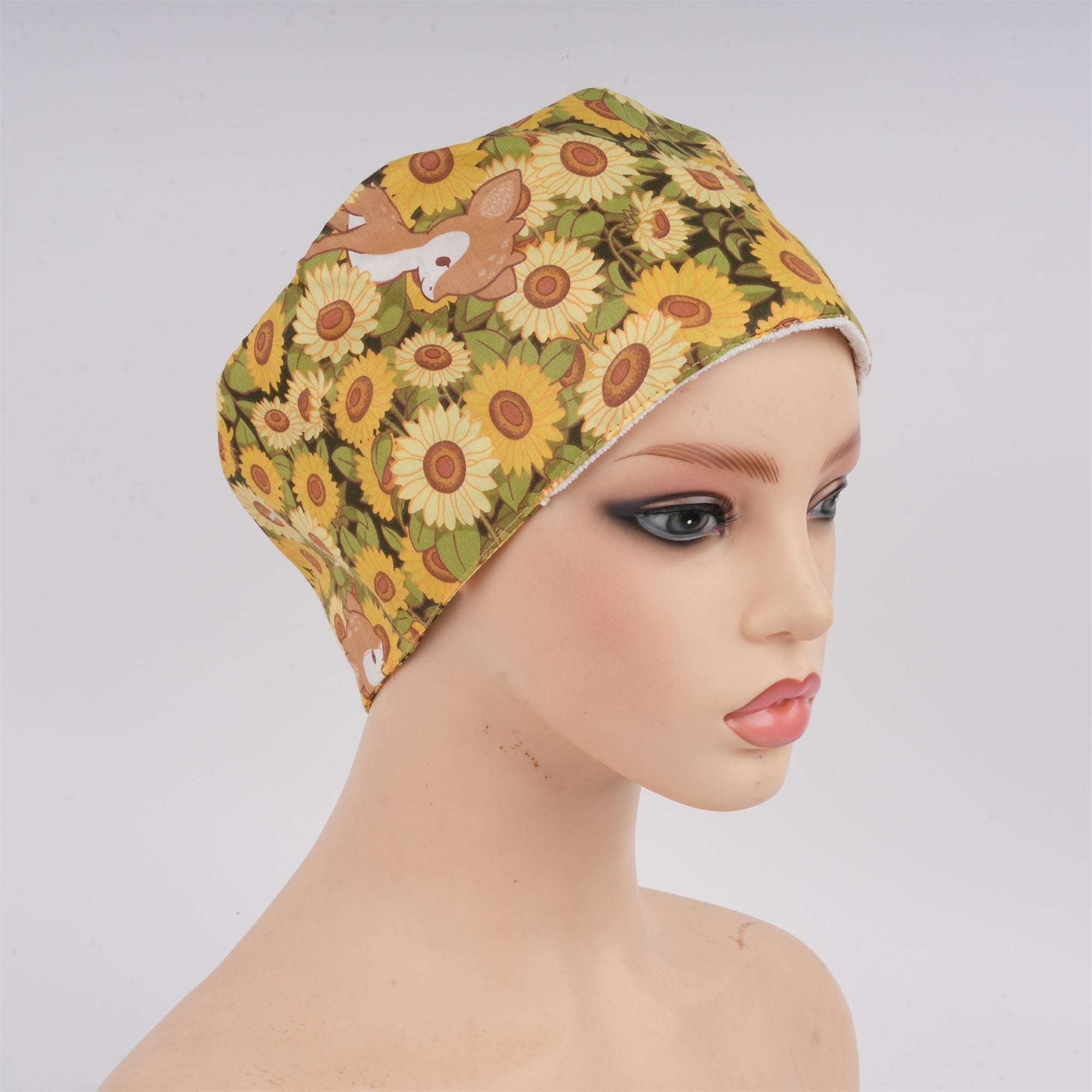 Yellow Floral and Dawn Print Euro Style Surgiccal Scrub Cap