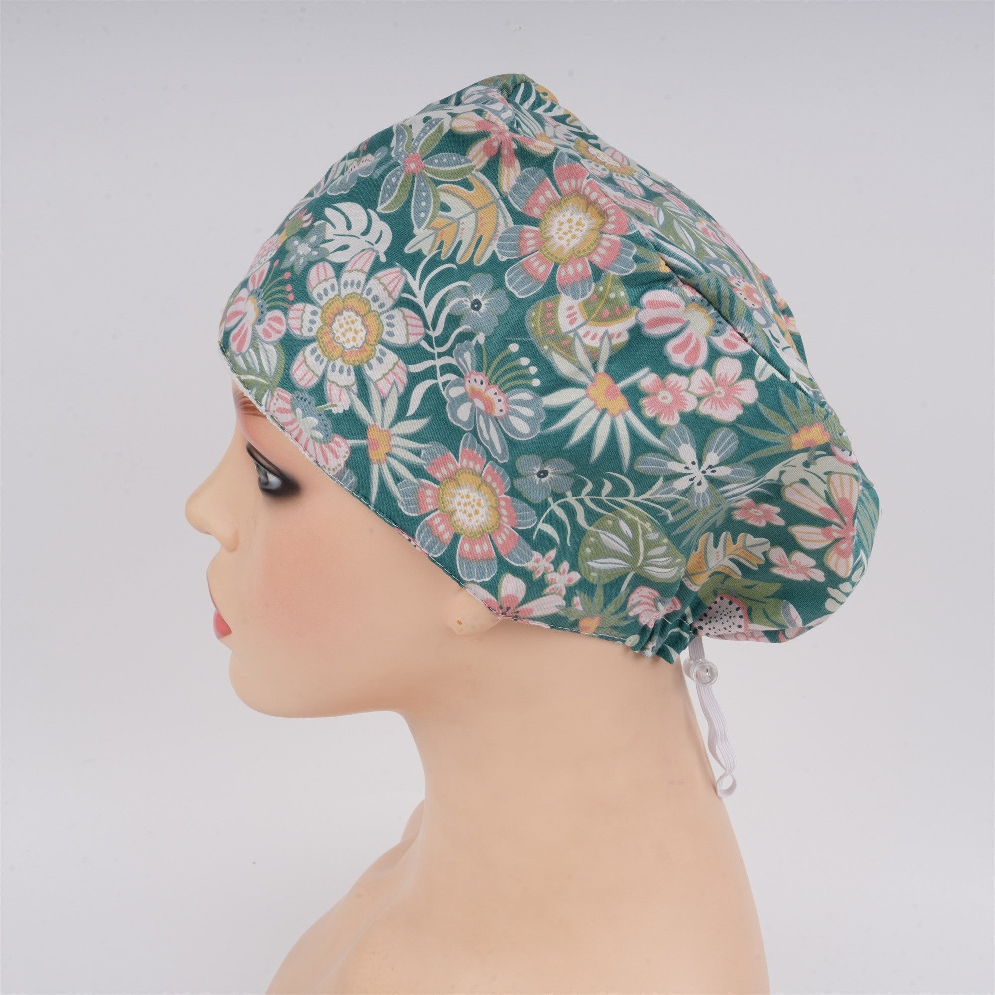 Green Leaves Euro Style Surgical Scrub Cap,Handmade Cotton OR Cap