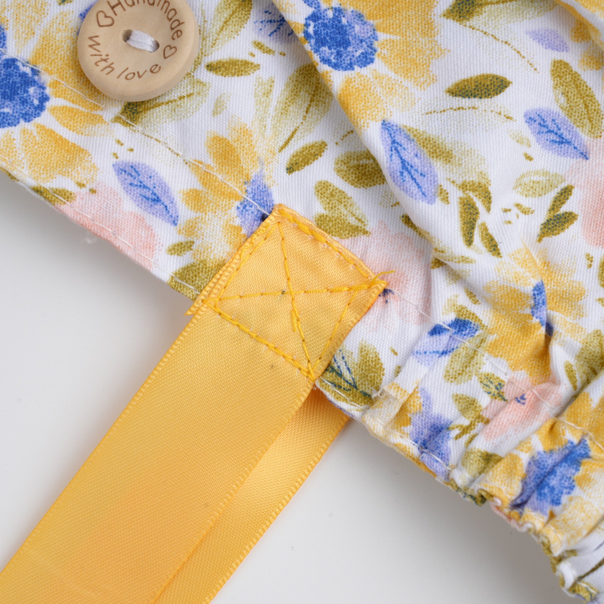 Yellow Blue Watercolor Flower Cotton Ponytail Scrub Cap