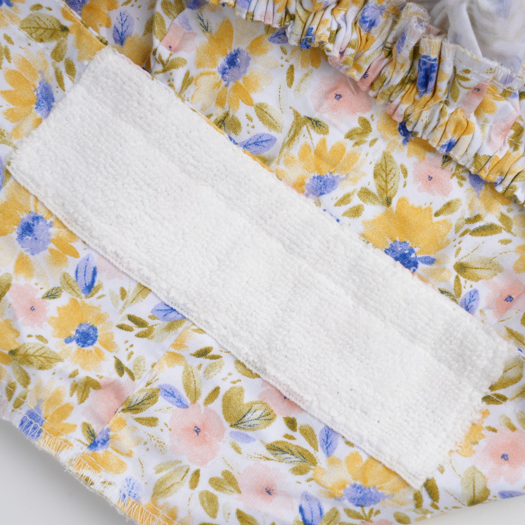 Yellow Blue Watercolor Flower Cotton Ponytail Scrub Cap