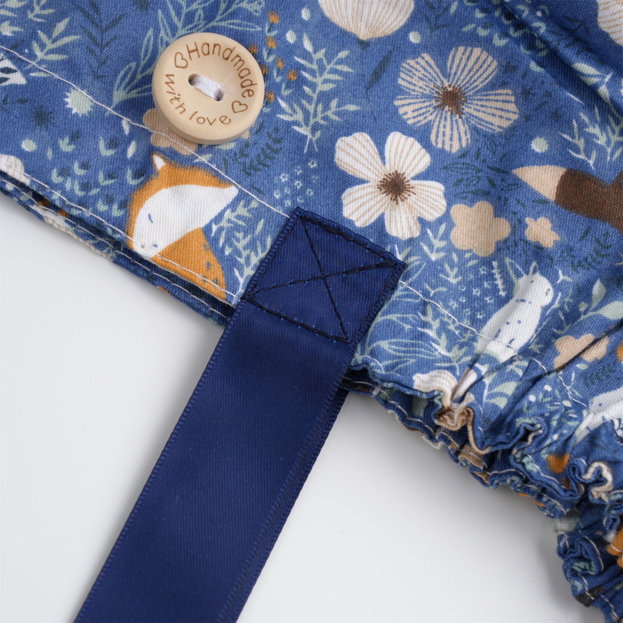 Navy Floral & Animal Pattern Cotton Ponytail Scrub Cap