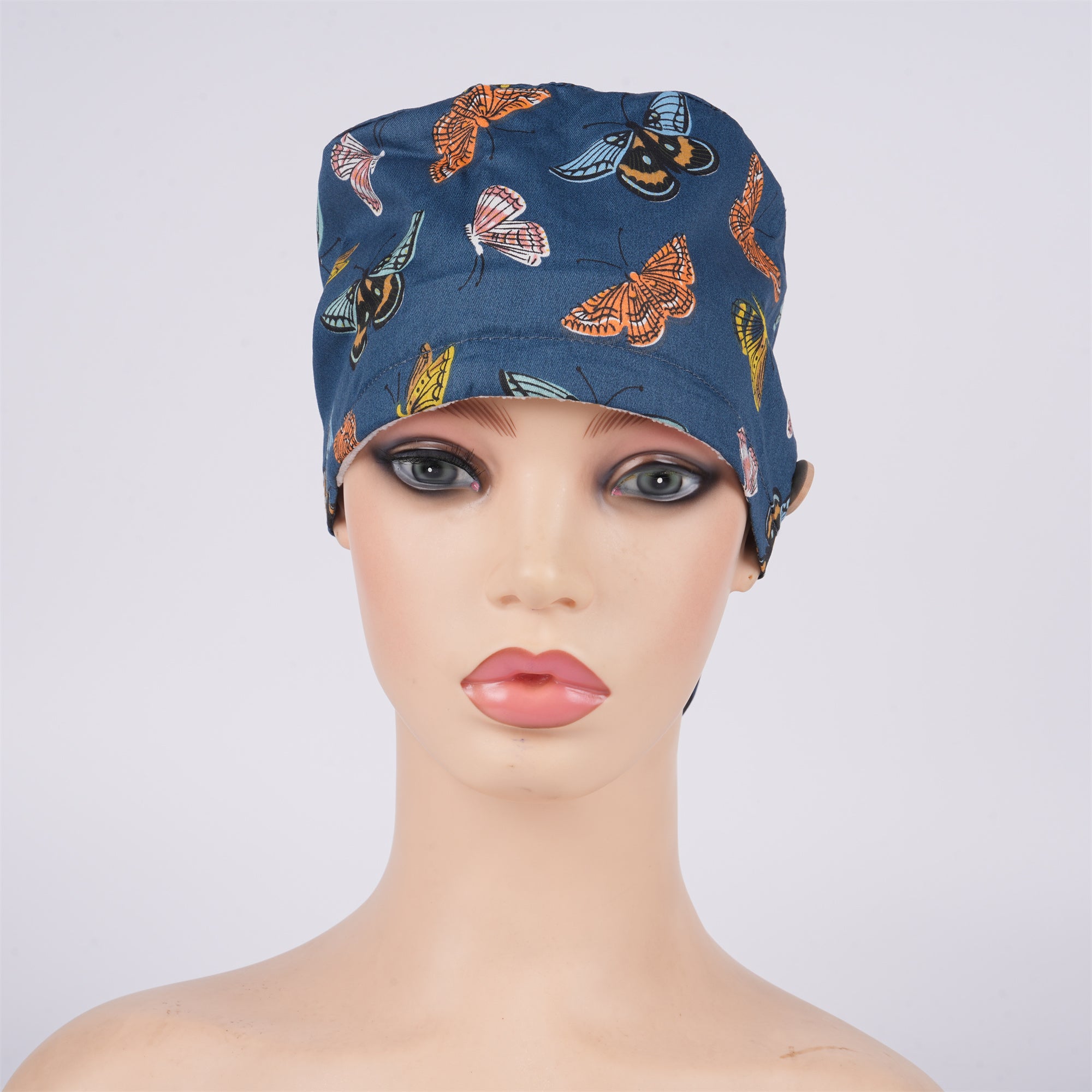 Navy Butterfly Ponytail Scrub Cap,Handmade Cotton Medical Cap